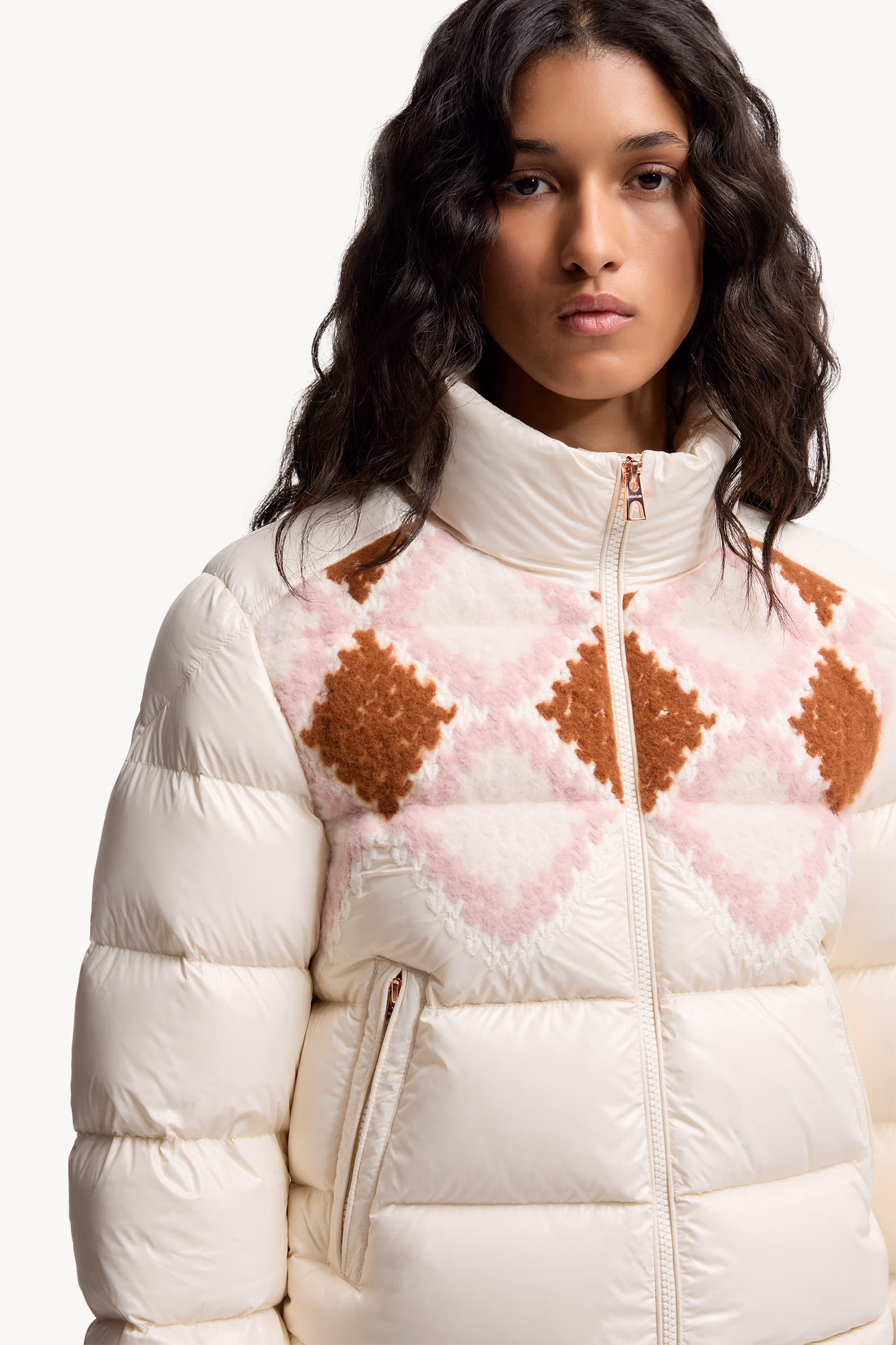 Plumífero corto con ribetes de lana Megara Mujer Blanco & Rosa Moncler 6